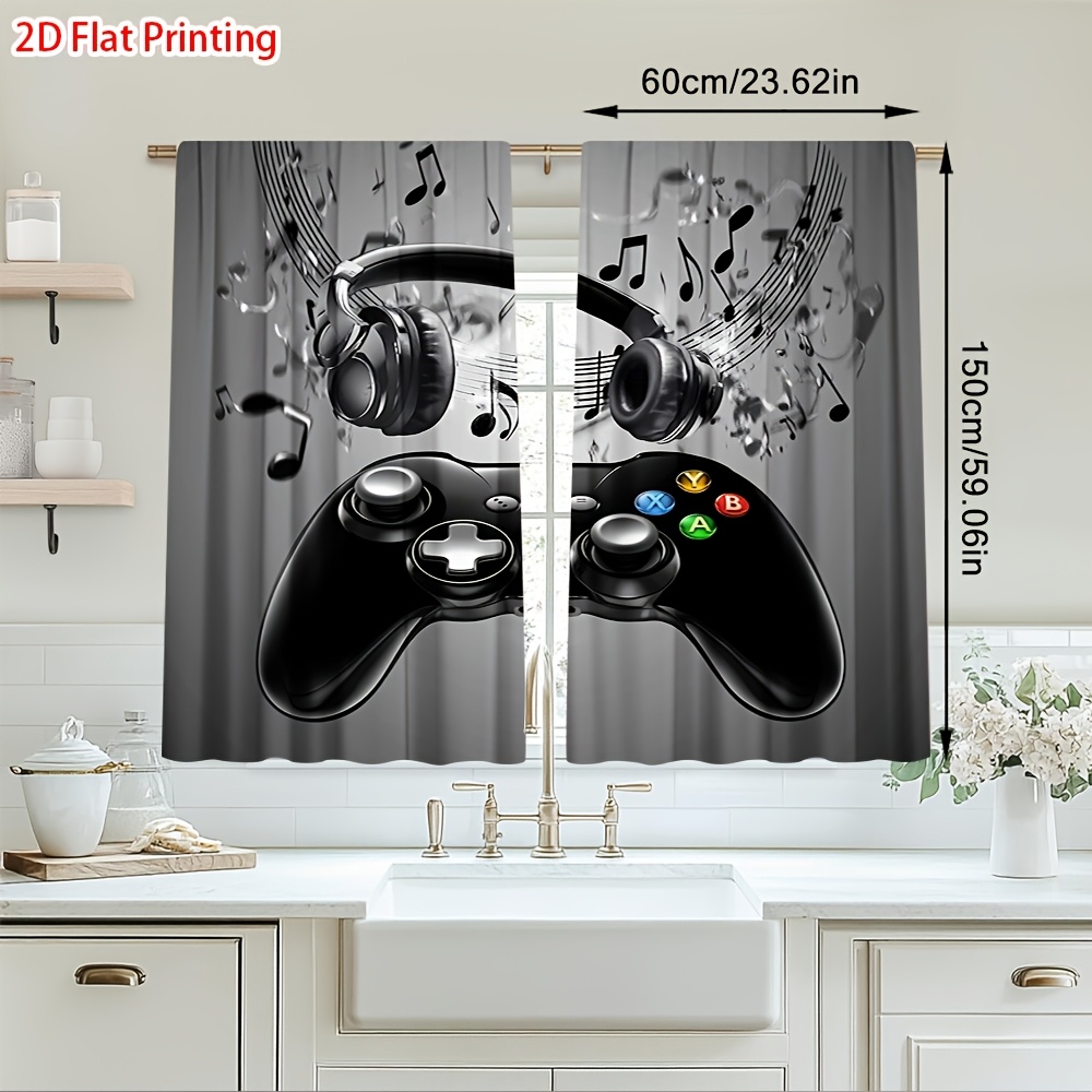 Office Tech Decor - 2pcs Game Controller Curtains Headphone Music