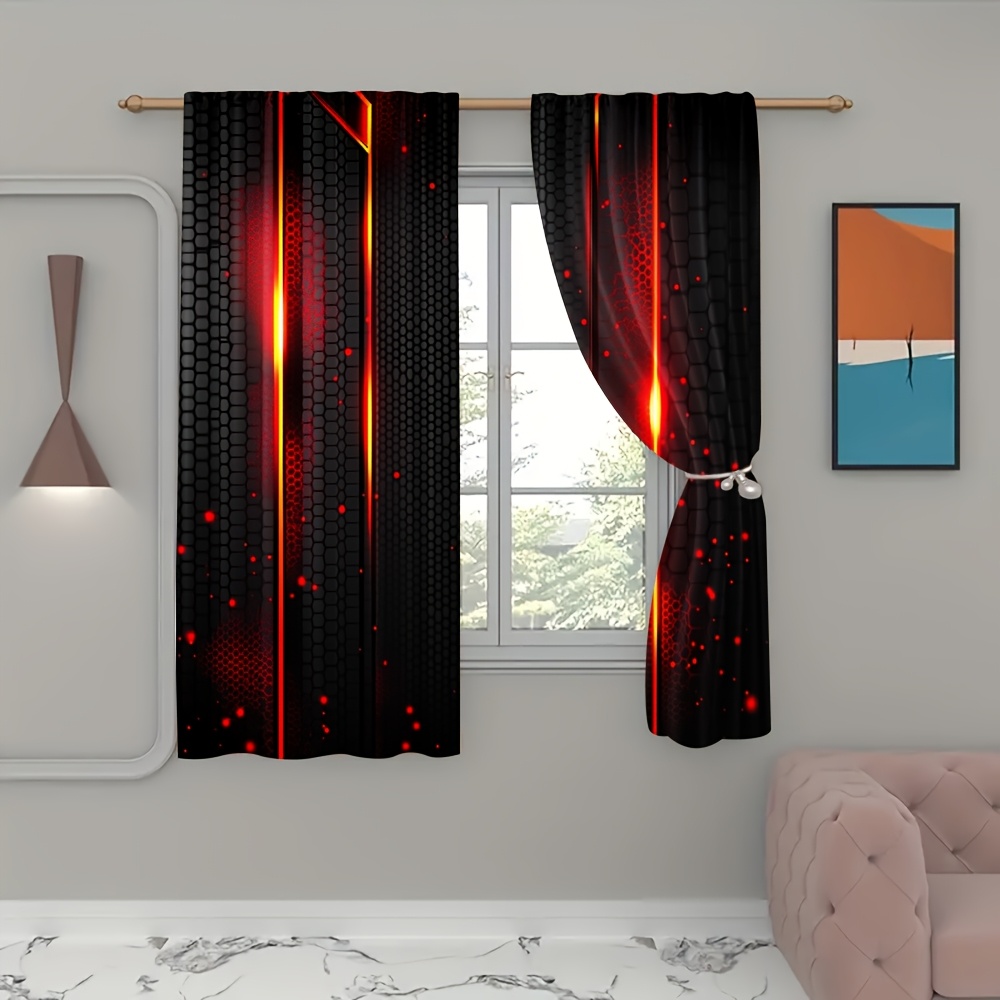 2pcs Lava Curtains Black Red C - đánh giá và giá Office Tech Decor