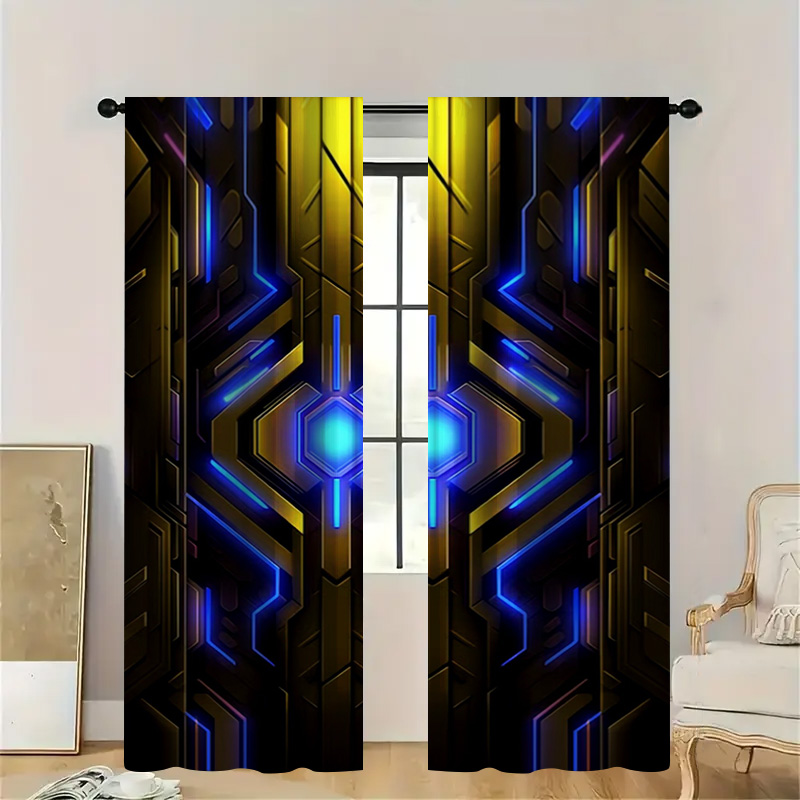 2pcs Geometric Tech Curtains w - đánh giá và giá Office Tech Decor