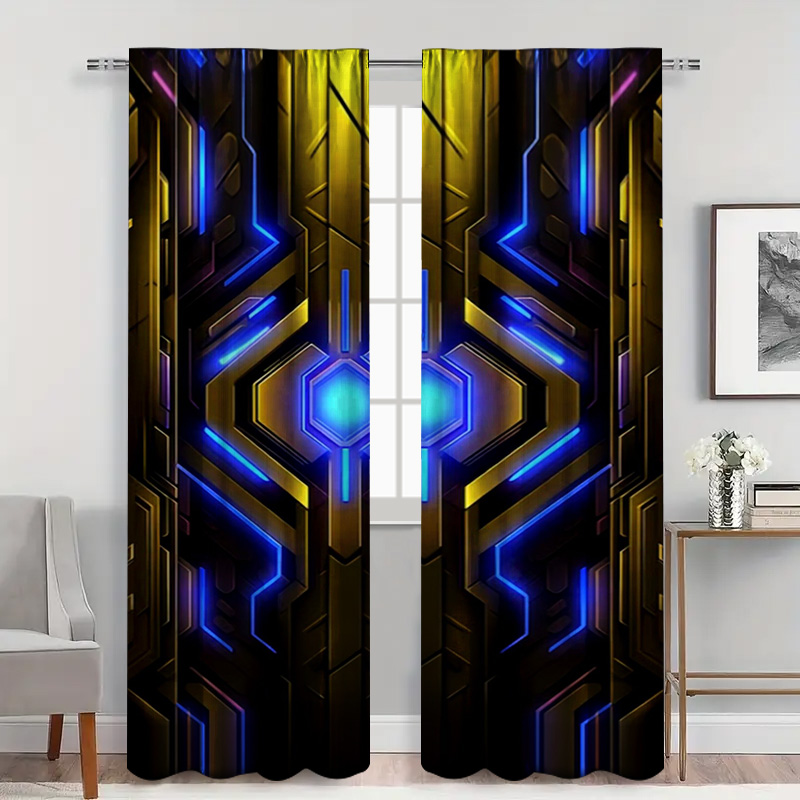 2pcs Geometric Tech Curtains w - đánh giá và giá Office Tech Decor