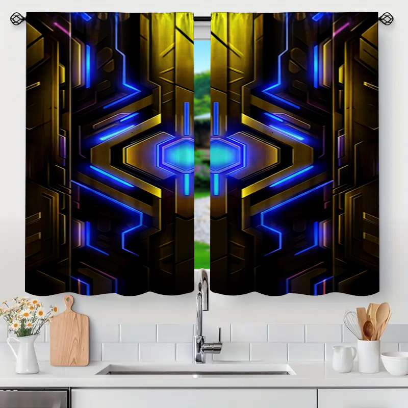 2pcs Geometric Tech Curtains w - đánh giá và giá Office Tech Decor
