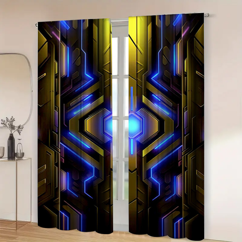 2pcs Geometric Tech Curtains w - đánh giá và giá Office Tech Decor
