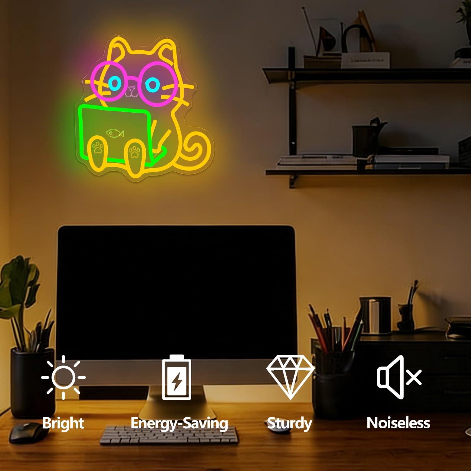 Cat Laptop Neon Sign USB Dimma - đánh giá và giá The Office It Tech